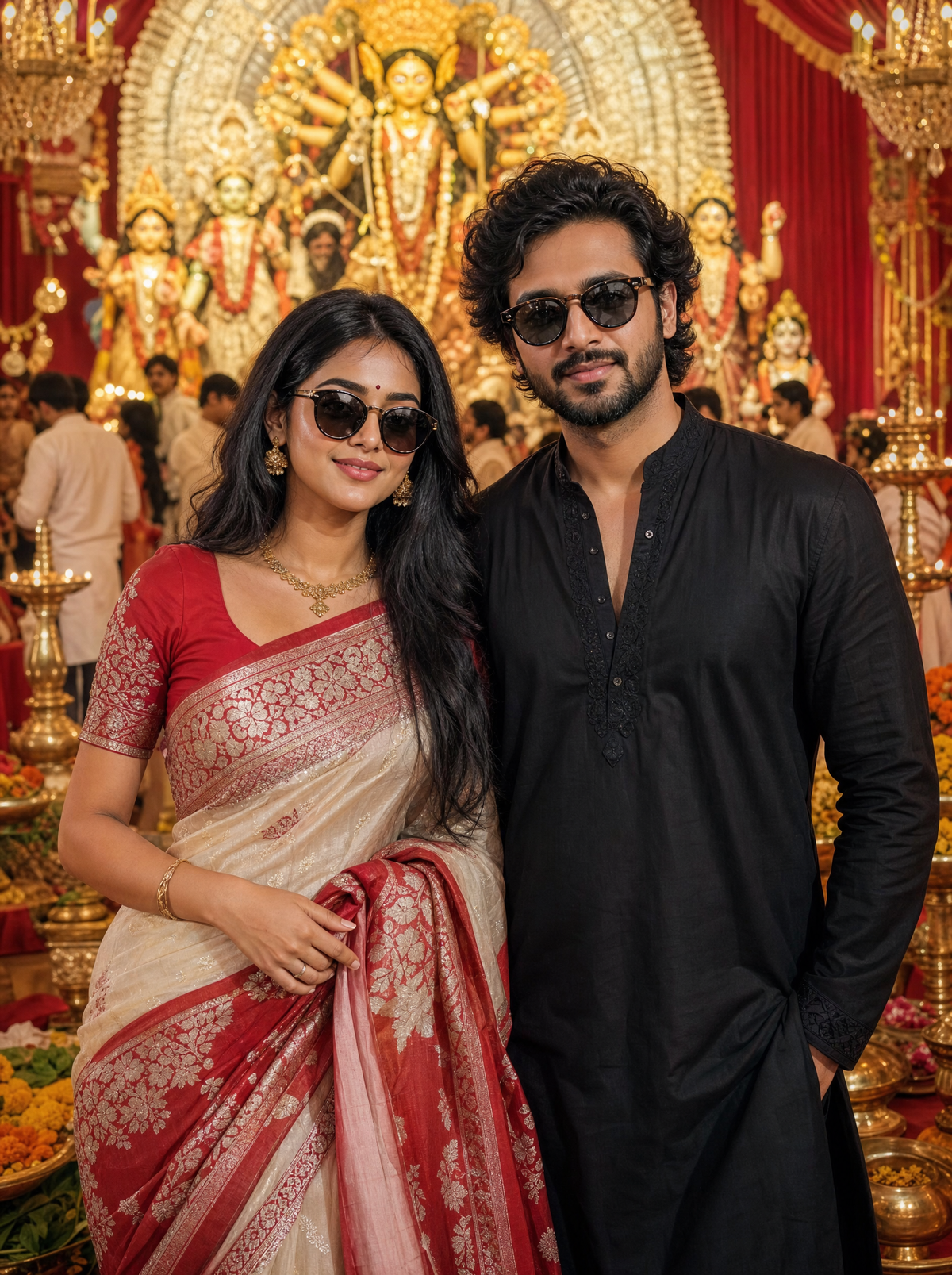Gemini AI image prompt Durga Puja - Bengali Girl with Boyfriend