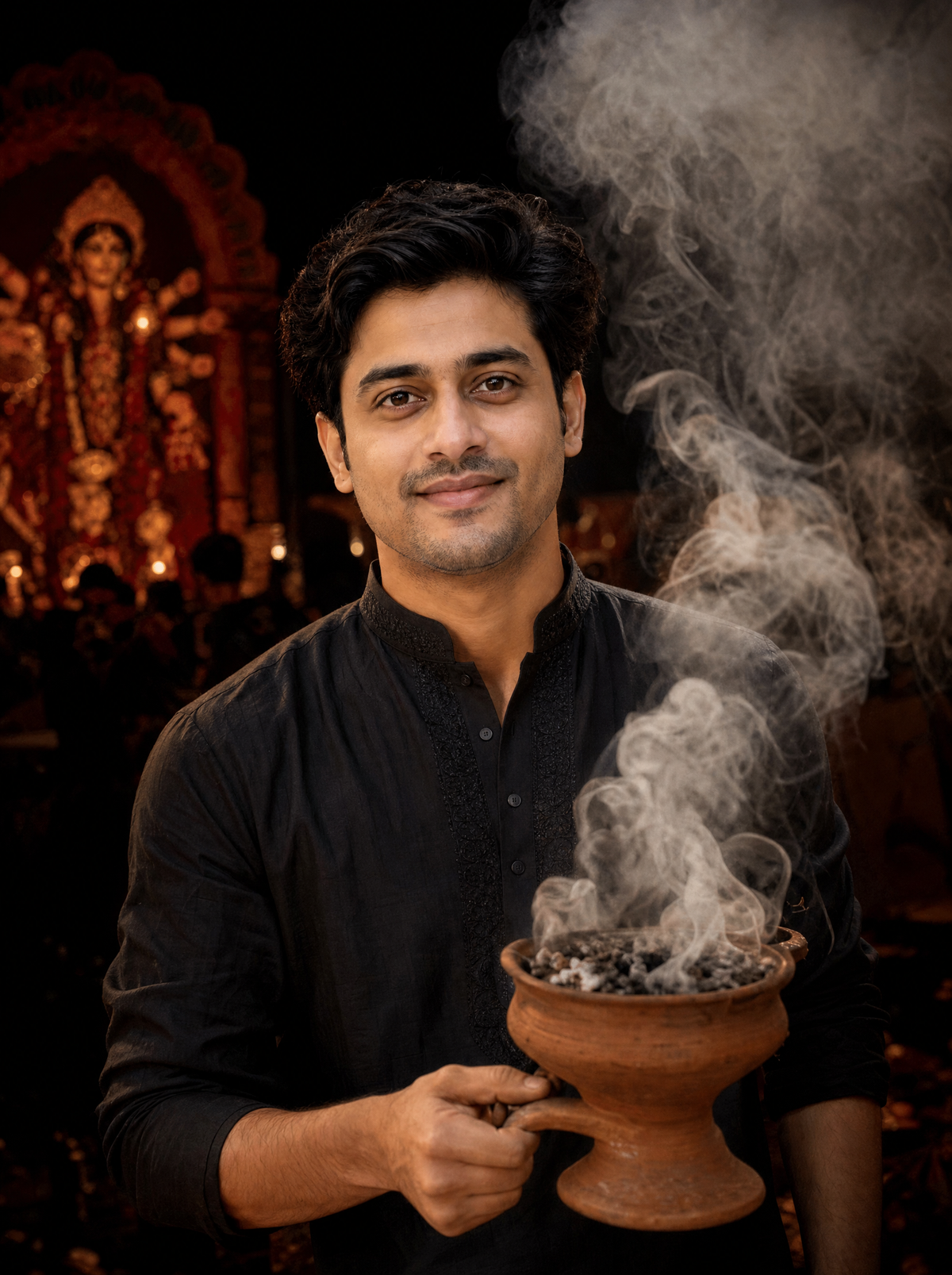 Durga Puja AI Photo Prompt - Bengali Boy: Dhunuchi (Bold)