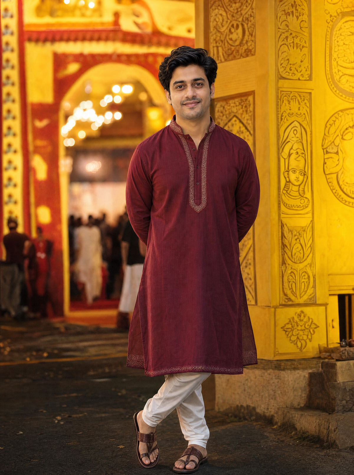 Durga Puja AI Photo Prompt - Bengali Boy: Maroon Panjabi