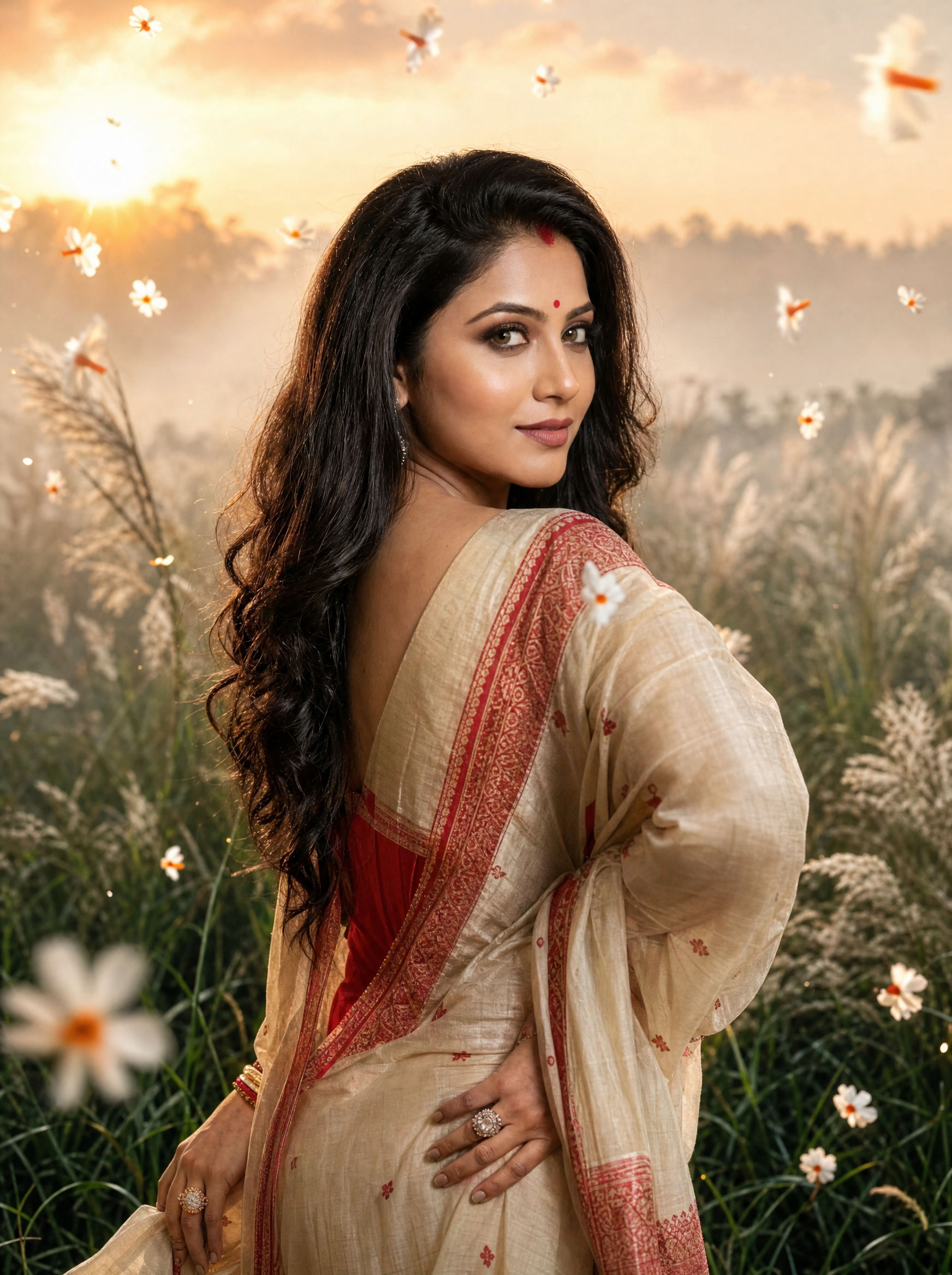 Bengali Married Woman: Shiuli and Kaash Phool (Agomoni), Bengali AI image prompt 