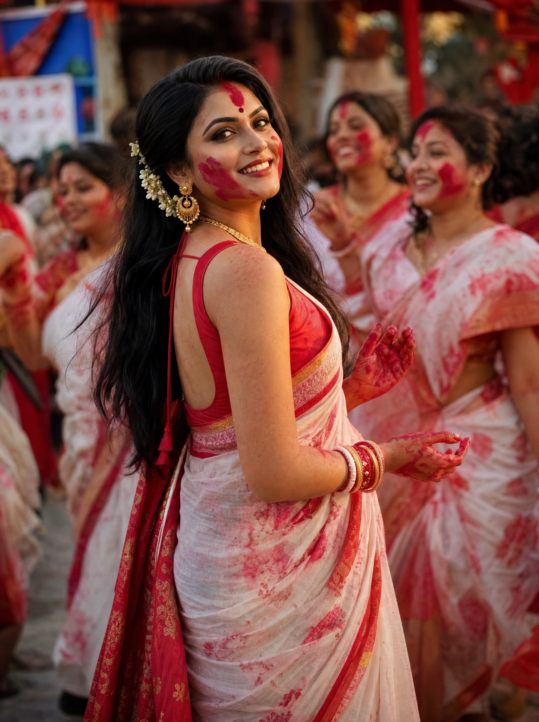 Bengali Married Woman: Sindoor Khela, Bengali AI image prompt for Durga Puja