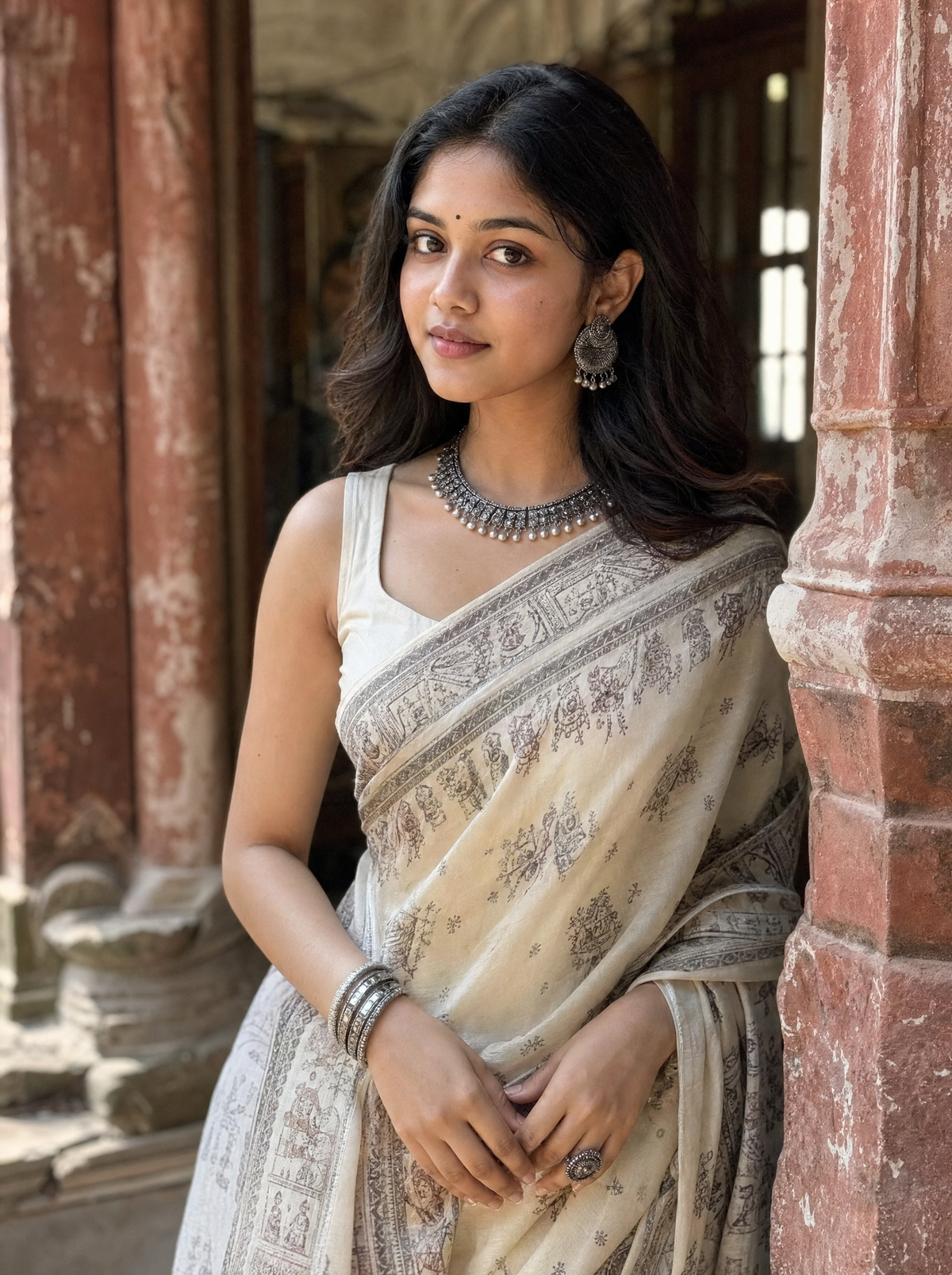 Durga Puja AI Photo Prompt - Bengali Young Girl: Heritage Rajbari